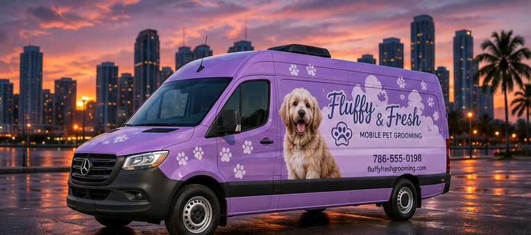 Pet grooming van wrap concept Miami