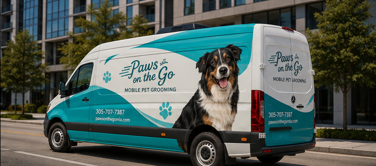 Pet grooming van wrap concept Miami