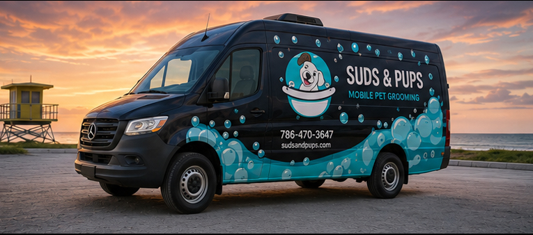 Pet grooming van wrap concept Miami